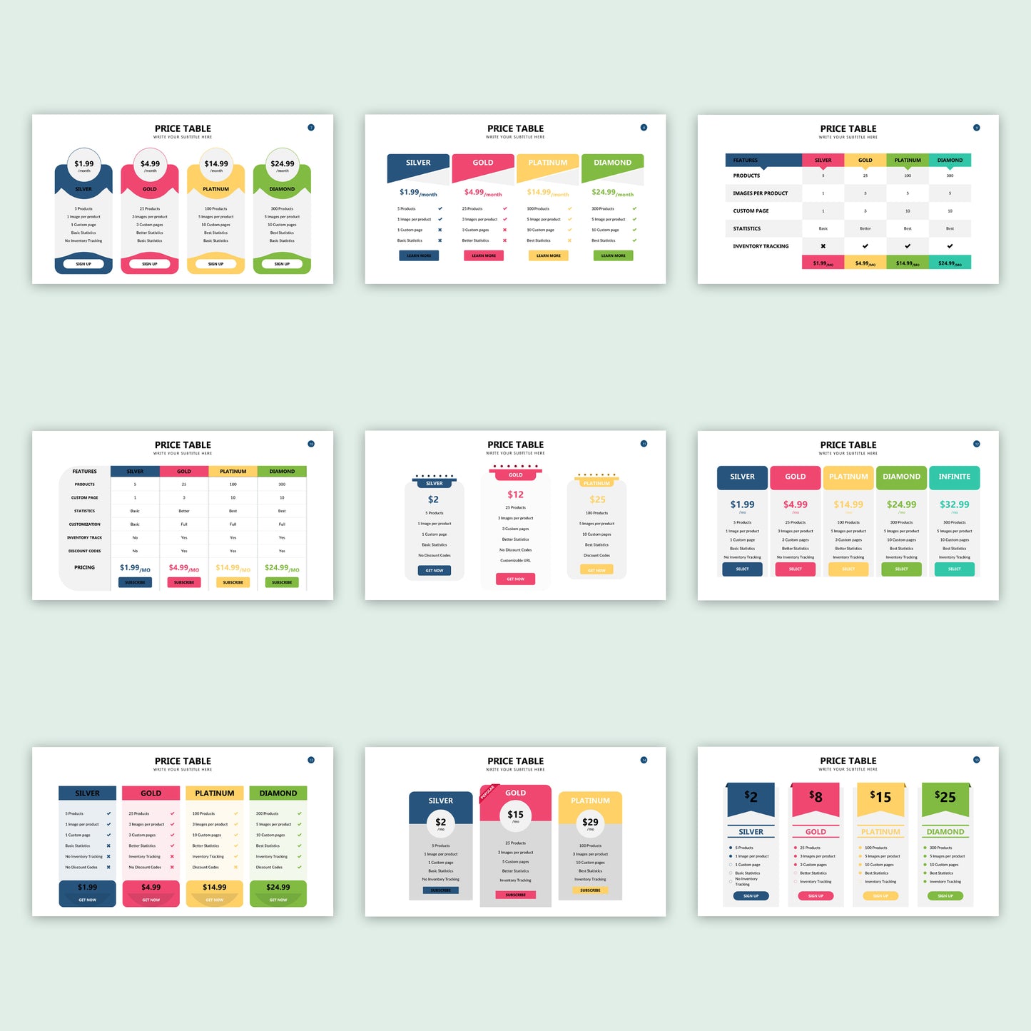 Price Table Slides